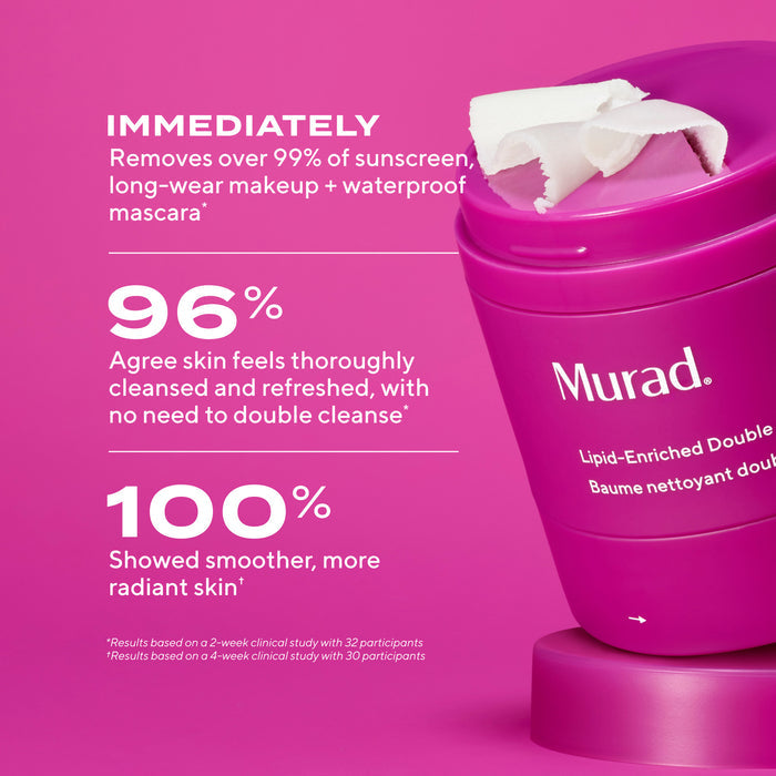 Pink skincare product with text on a pink background