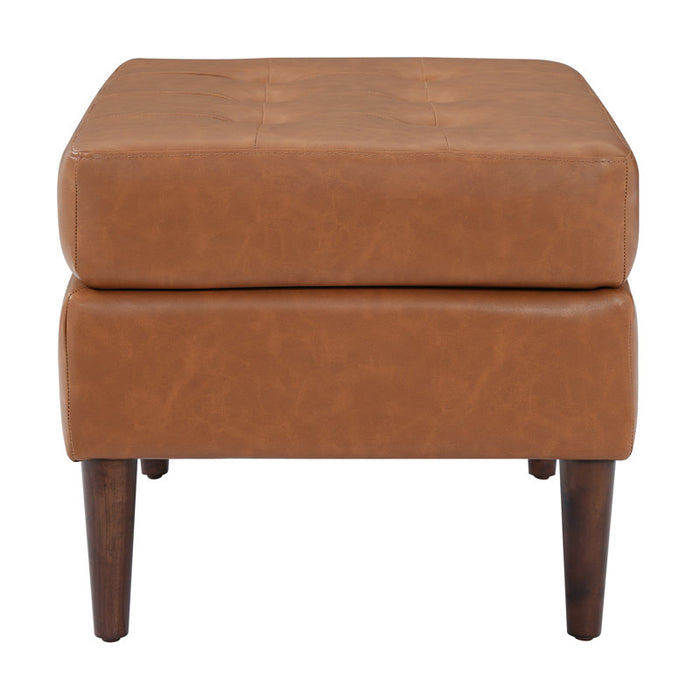Luna padded footstool in faux leather with quilted pattern and solid wood legs
