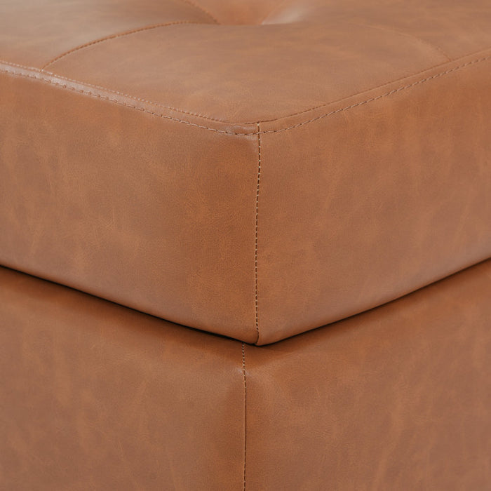 Luna padded footstool in faux leather with quilted pattern and solid wood legs