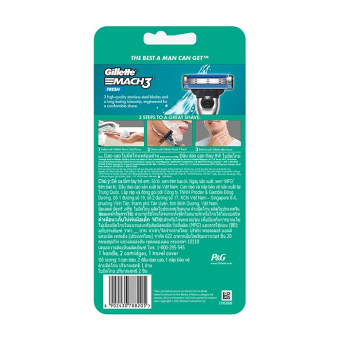 GILLETTE Mach3+ Fresh Razor 1s + Cartridge Refill 1s | Isetan KL Online Store
