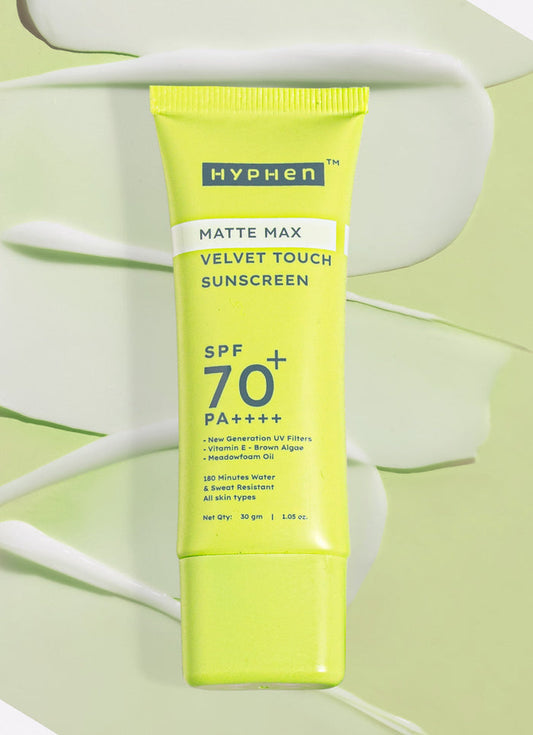 Hyphen Matte Max Velvet Touch Sunscreen SPF 70+ PA++++ - front pack shot