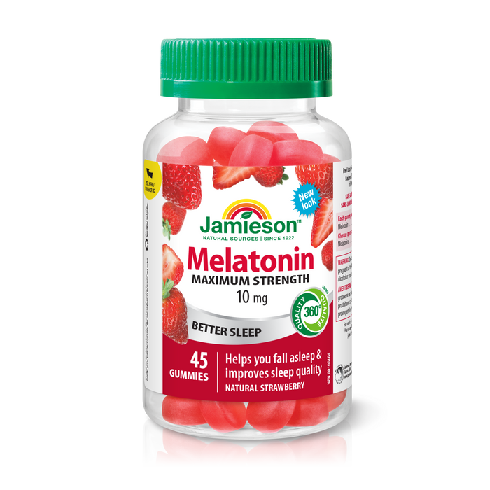 31001163 Jamieson Melatonin Gummies 10 mg, Strawberry, 45 ct 9657_R2094_GUM_Melatonin_10mg_250cc_BTL_MAIN