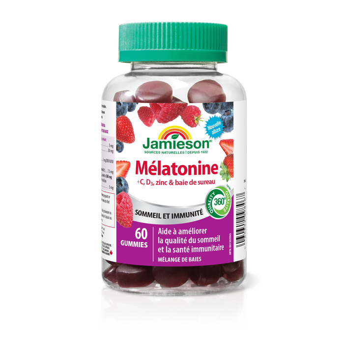 31001248 Jamieson Melatonin + Immunity Gummies, Mixed Berry, 60 ct 9846_R2084_GUM_Melatonin+CDZincElderberry_300cc_BTL_MAIN2