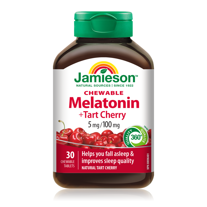 31001129 Jamieson Melatonin with Tart Cherry Chewable 5 mg, Tart Cherry, 30 ct 31001129_J_Melatonin+TartCherry_250cc_21004908_BTL_MAIN