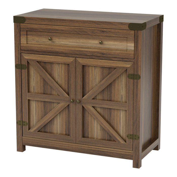 Meuble d'appoint marron à 2 portes et 1 tiroir, hauteur 84 cm (33 po).