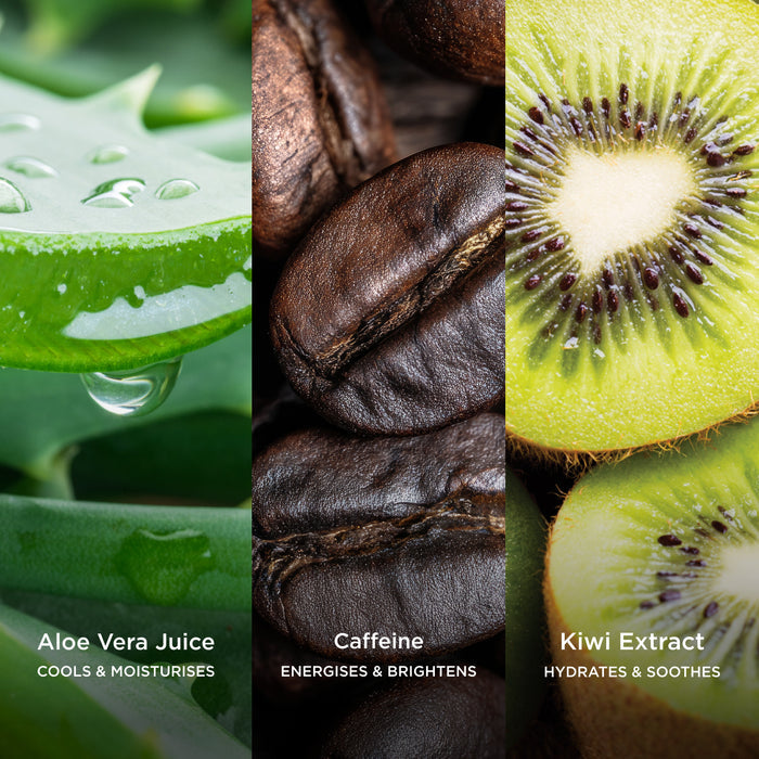 Key ingredients in Tropic Gel Body Cleansers: aloe vera juice, caffeine, and kiwi extract.