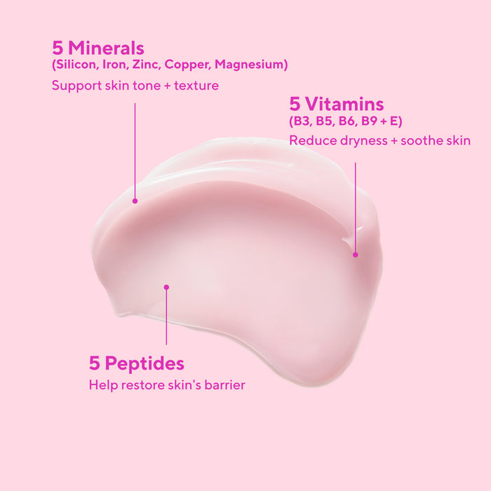 Texture shot of Murad Hydration Nutrient-Charged Water pink gel on pink background