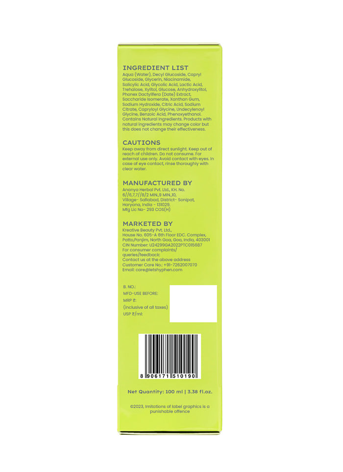 Hyphen Oil Control & Exfoliating Cleanser with 2% AHA BHA - ingredient synergy and formulation chart
