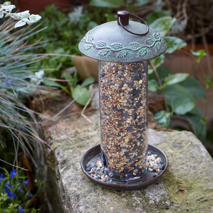 Secret Garden Bird Seed Feeder with bird seed mix in