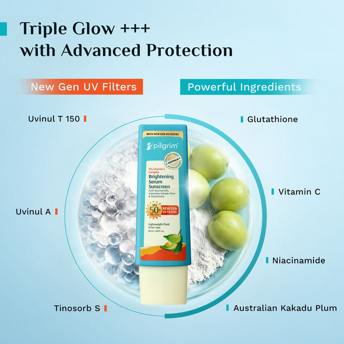 Pilgrim 5% Vitamin C Complex Brightening Serum Sunscreen SPF50+PA++++ In-Vivo tested (50ml)