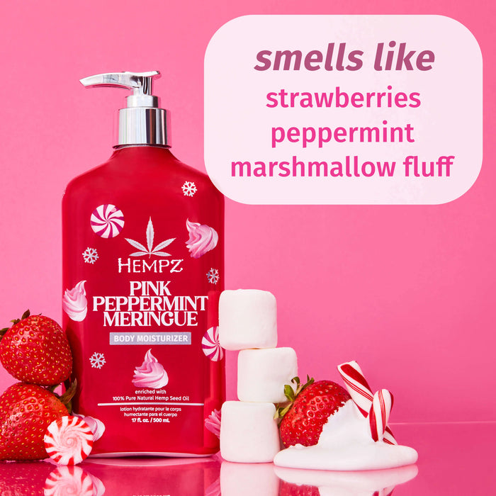 Hempz Pink Peppermint Meringue with notes of strawberries, peppermint, and marshmallow fluff
