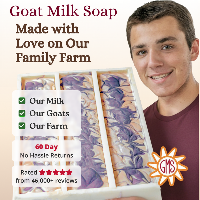 Man holding soap. No hassle returns.