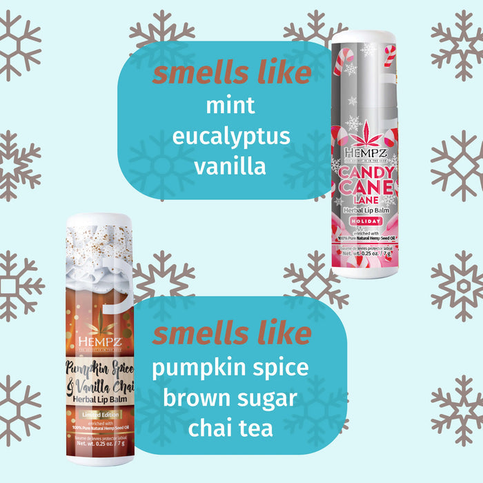 Pumpkin Spice & Vanilla Chai and Candy Cane Lane Lip Balm Set Hempz