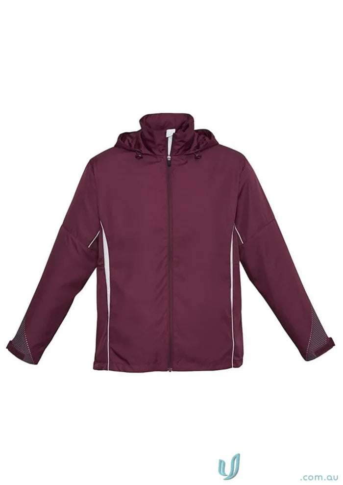 Maroon hooded Razor Sports Jacket J408M with white trim, Biz Collection Unisex Razor Jacket