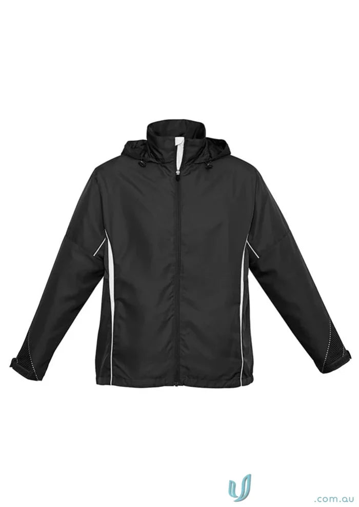 Black hooded Razor Sports Jacket with white trim, unisex Razor Jacket J408M from Biz Collection Unisex
