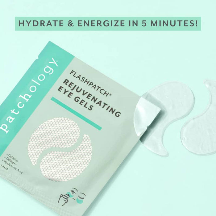 Patchology Flashpatch Rejuvenating Eye Gels packaging on a light green background
