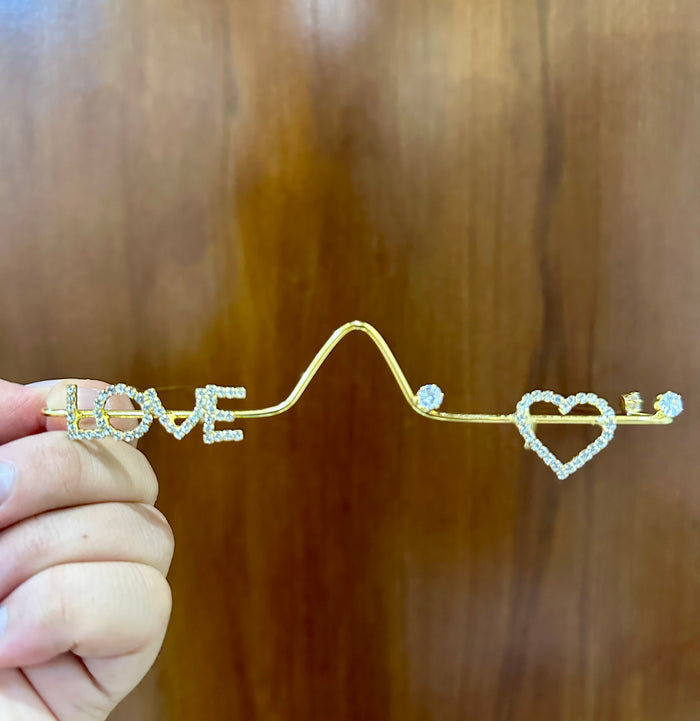 Rhinestone LOVE & Heart Face Chain | Gold Tone Facelet Jewellery