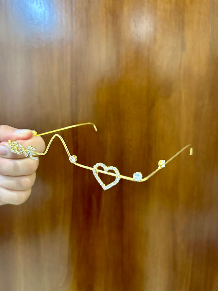 Rhinestone LOVE & Heart Face Chain | Gold Tone Facelet Jewellery