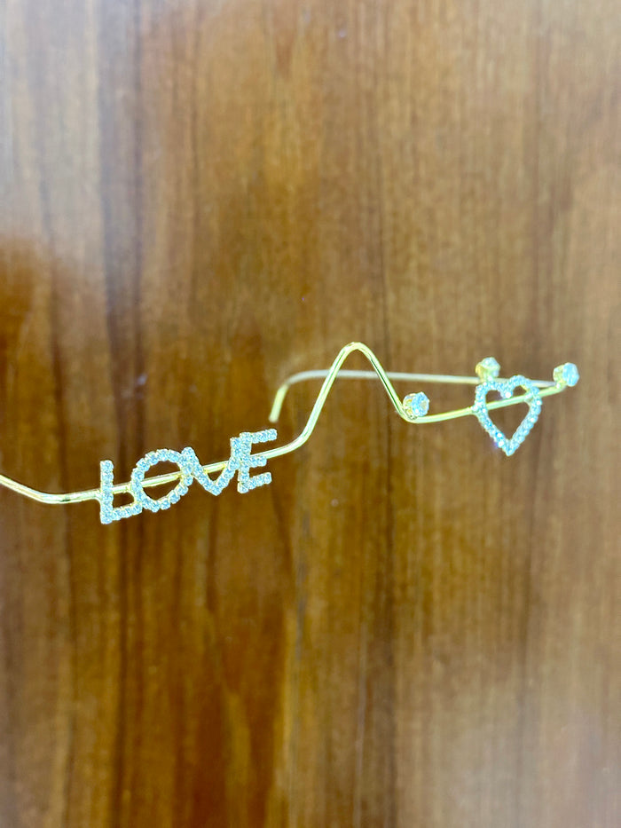 Rhinestone LOVE & Heart Face Chain | Gold Tone Facelet Jewellery