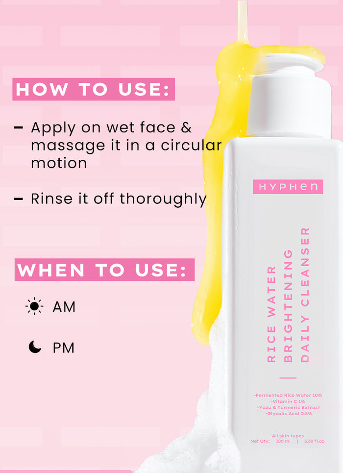 Hyphen Rice Water Cleanser for Brightening - skin concern targeting infographic