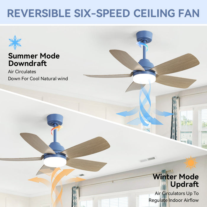 Rita 42" 5-Blade Modern Dark BlueThree-Color Dimmable Ceiling Fan Light with Remote Control