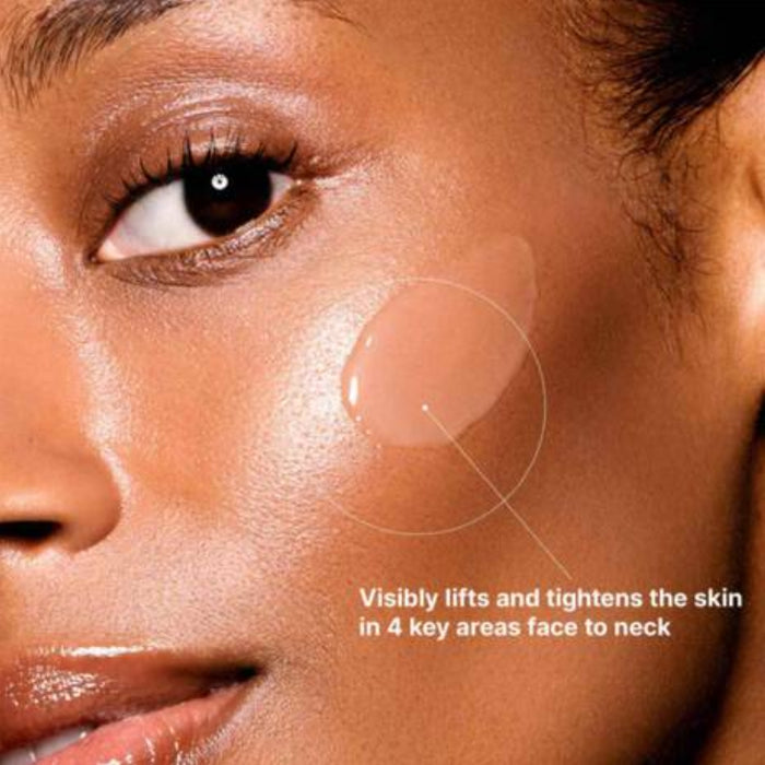 SkinCeuticals A.G.E. Interrupter Ultra Serum on skin, visibly lifts and tightens face and neck