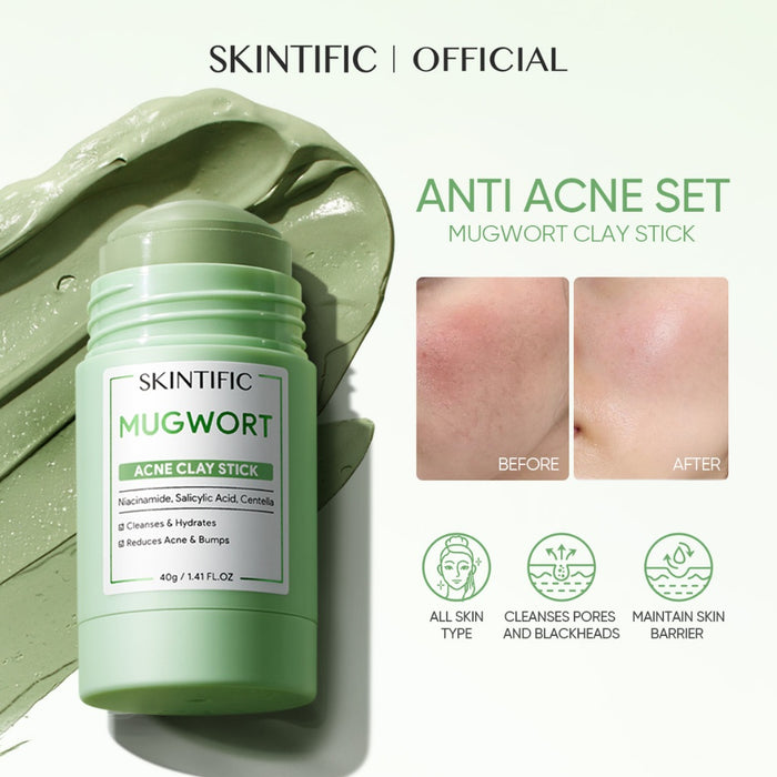 SKINTIFIC Mugwort Clay Facial Mask Stick Green Skin Care Face Mask Black Heads Removal Anti Acne set