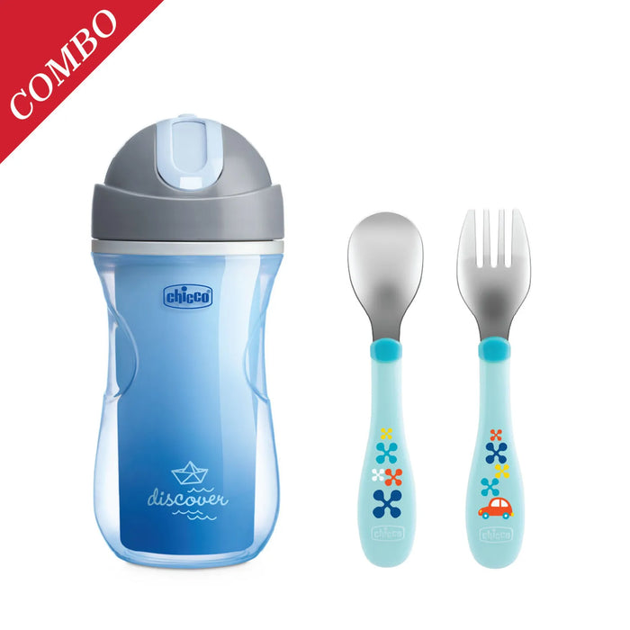 Sport Cup 14M+ and Metal Cutlery 18M+ (Light Blue)
