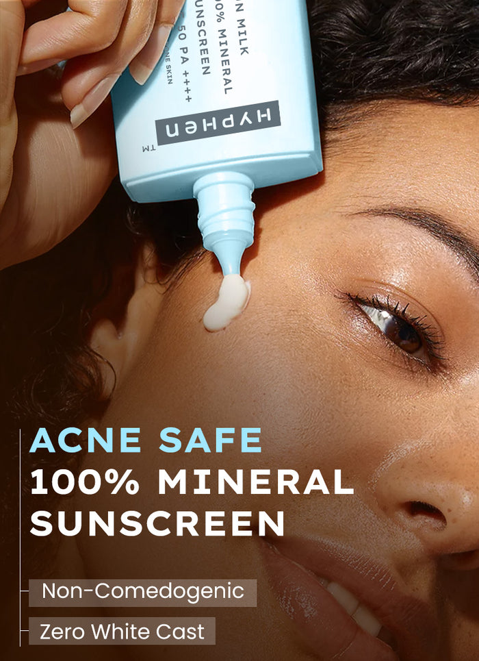 Hyphen Sun milk 100% mineral sunscreen SPF 50 PA++++ - key ingredient breakdown infographic
