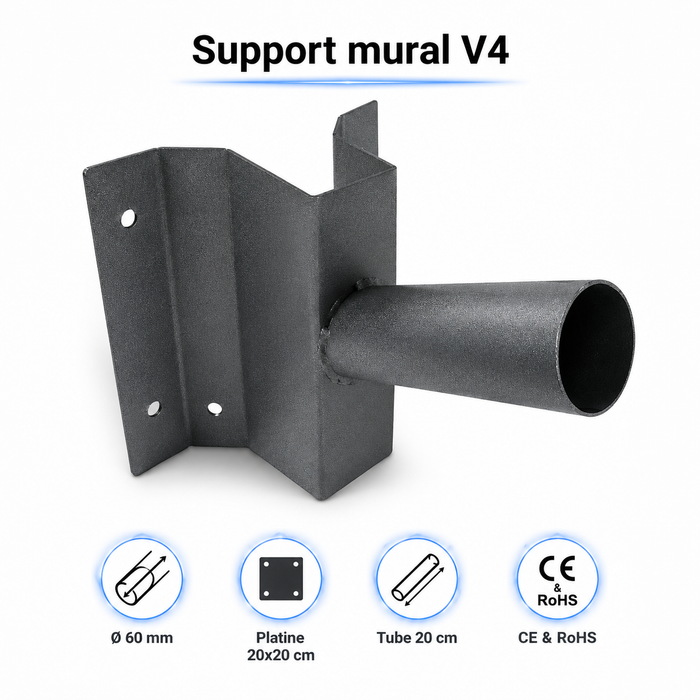 Support mural pour Candélabre / Lampe de rue et parking – Diamètre tube 60mm - Couleur gris foncé