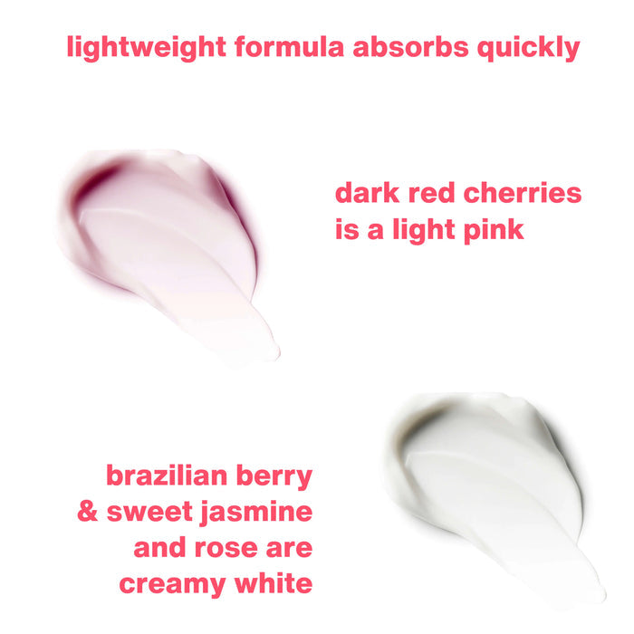Hempz product swatches with text describing color names and descriptions on a white background