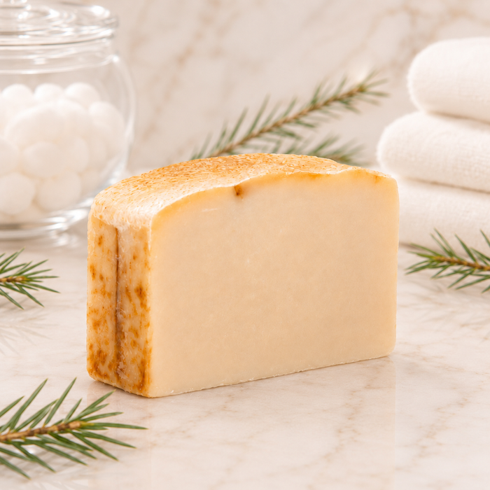 Bar of goat milk soap on a marble surface