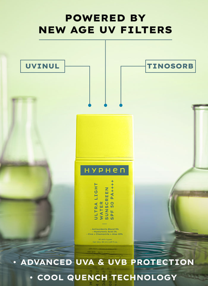 Hyphen Ultra Light Water Sunscreen SPF 50 PA ++++ - key ingredient breakdown infographic
