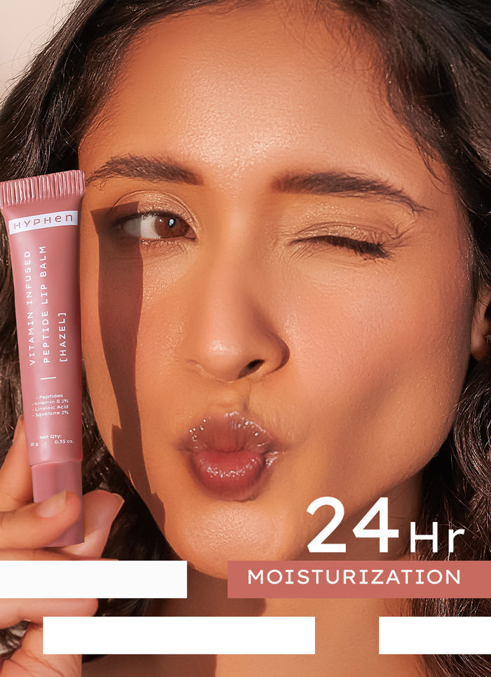 Hyphen VIP Hazel LIP Balm With 1% VIT E, 2% Squalane & Peptides - clinical results chart and benefit claims