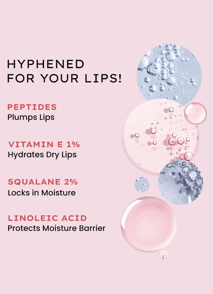 Hyphen VIP Hazel LIP Balm With 1% VIT E, 2% Squalane & Peptides - skin concern targeting infographic