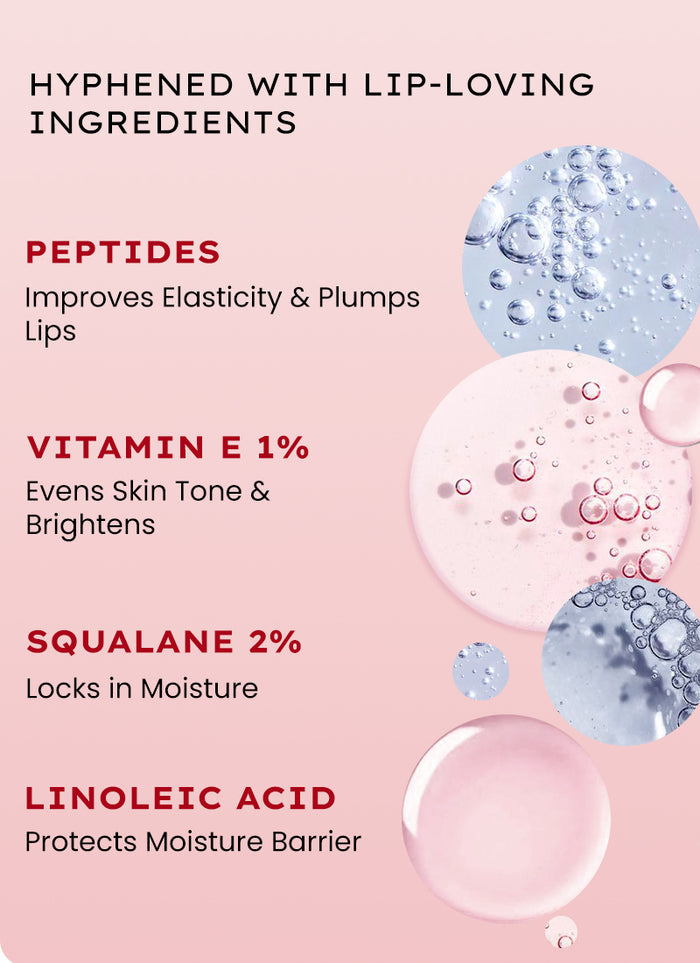 Hyphen VIP Jelly Glaze Lip Balm, 1% Vit E & Peptides - skin concern targeting infographic