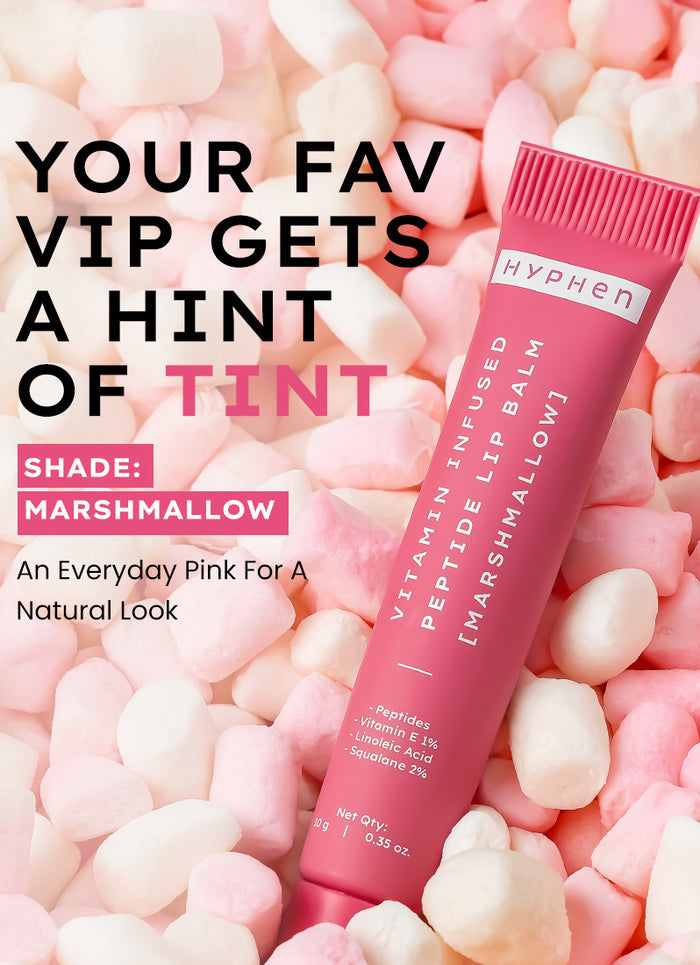 Hyphen VIP Marshmallow LIP Balm With 1% VIT E, 2% Squalane & Peptides - clinical results chart and benefit claims