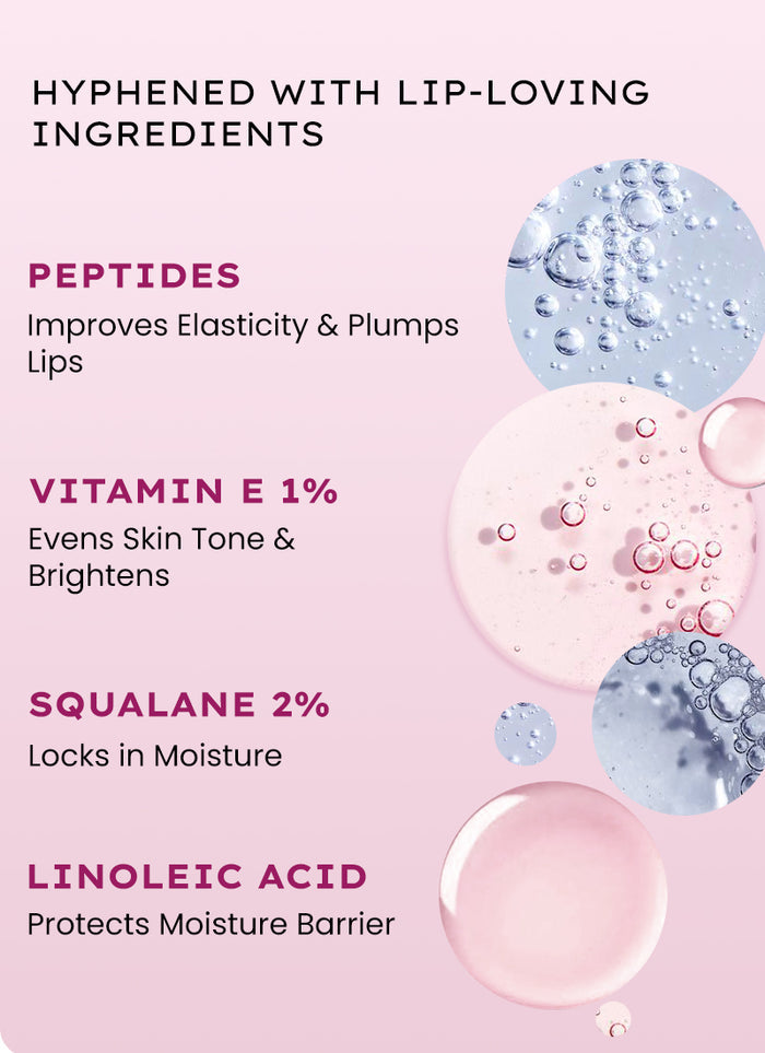 Hyphen VIP Orchid Lip Balm, 1% Vit E & Peptides - skin concern targeting infographic