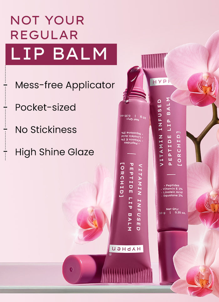 Hyphen VIP Orchid Lip Balm, 1% Vit E & Peptides - ingredient synergy and formulation chart