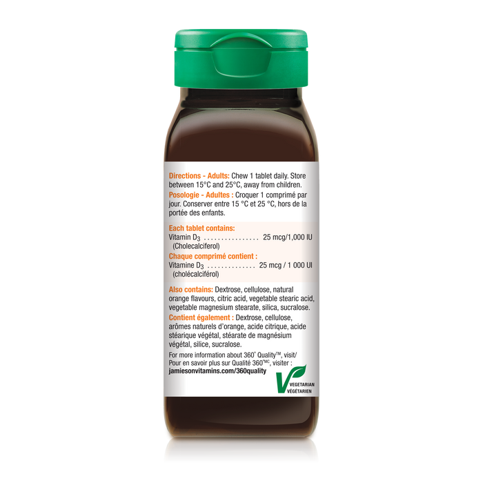 31000444 Jamieson Vitamin D3 Chewables 1,000 IU Tablet 6171_J_D3_Chewable_Orange_250cc_R2023_BTL_DIR