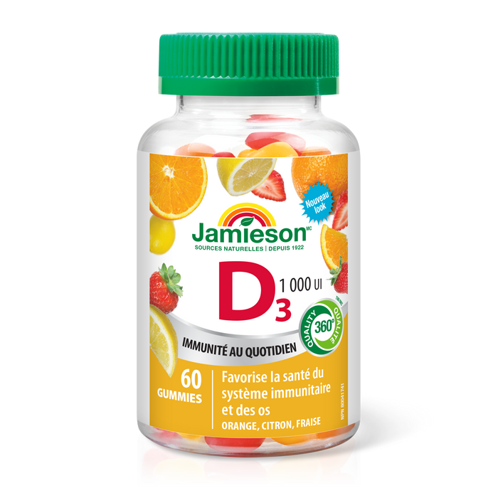 31000492 Jamieson Vitamin D3 1,000 IU Gummies Gummies 31000492_J_GUM_D3_1000IU_OrangeLemonStrawberry_250cc_R2055_BTL_MAIN2
