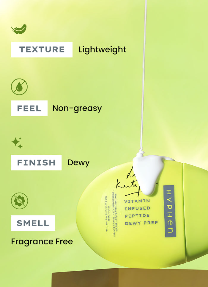 Hyphen Vitamin Infused Peptide Dewy Prep - skin concern targeting infographic