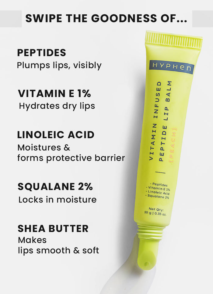 Hyphen Vitamin Infused Peptide LIP Balm - Peach - skin concern targeting infographic