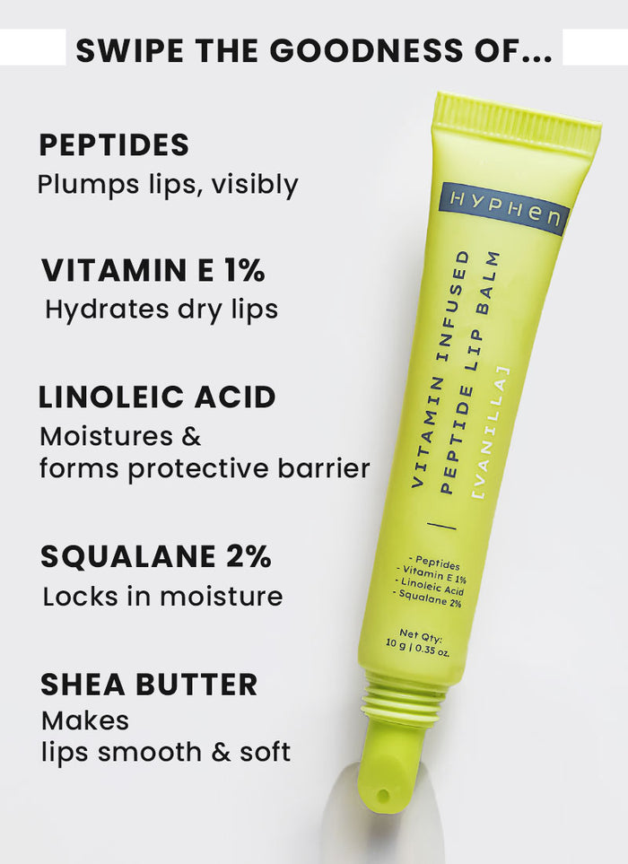 Hyphen Vitamin Infused Peptide LIP Balm - Vanilla - skin concern targeting infographic