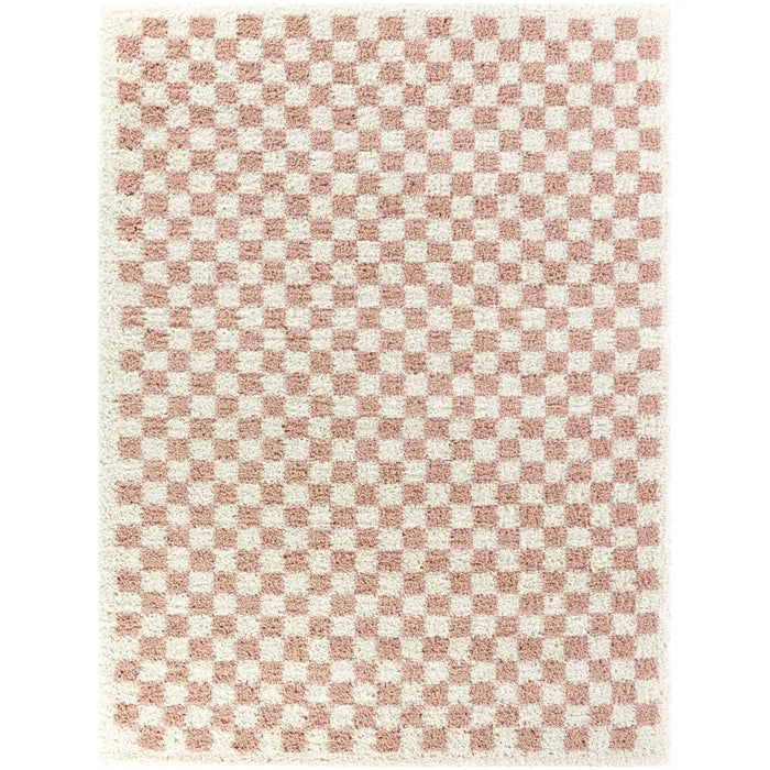Walker Checkered Pink/Cream Shag Area Rug 8x10
