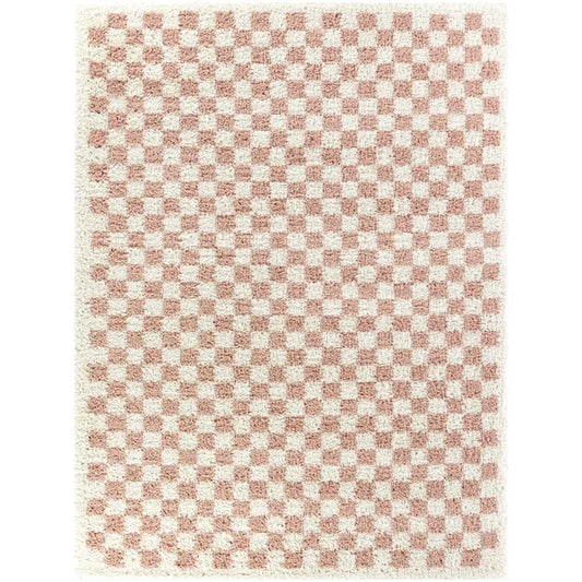 Walker Checkered Pink/Cream Shag Area Rug 8x10