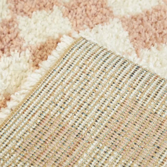 Walker Checkered Pink/Cream Shag Area Rug 8x10