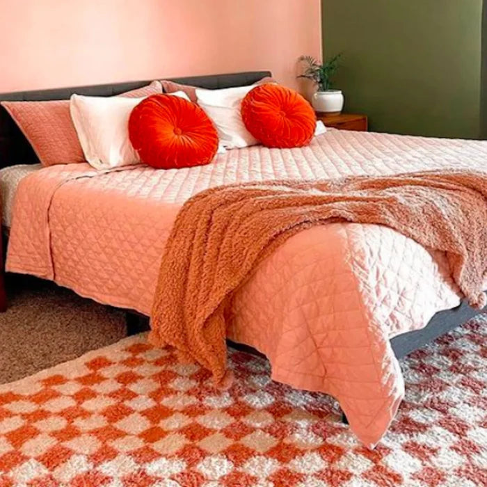 Walker Checkered Pink/Cream Shag Area Rug 8x10