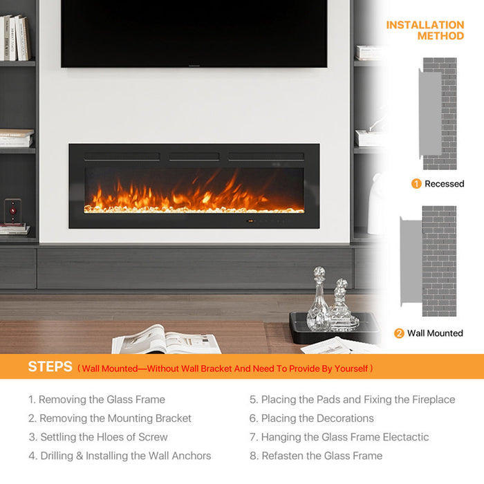 Whitmarsh Recessed Wall Mounted Electric Fireplace-no remote included (tested)