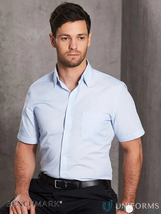 Light blue mens fine stripe short sleeve shirt from Winning Spirit Mens Fine Stripe SS Shirt